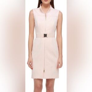 TOMMY HILFIGER Size 4 Light Pink Sleeveless Scuba Full Zip Sheath Midi Dress